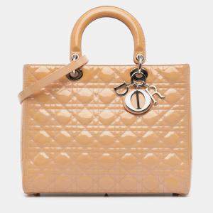 Pre Owned Dior Brown Large Patent Cannage Lady Dior