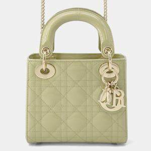 Pre Owned Christian Dior Lady Cannage Mini Green Patent Leather Handbag
