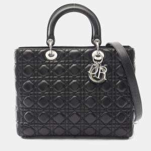 Pre Owned Christian Dior Dior Lady Large Cannage Black Leather Handbag  