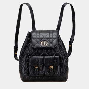 Pre Owned Christian Dior Dior Macrocannage Caro Medium Backpack In Black Leather