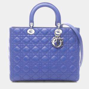 Pre Owned Christian Dior Dior Lady Large Cannage Handbag  Leather  Blue
