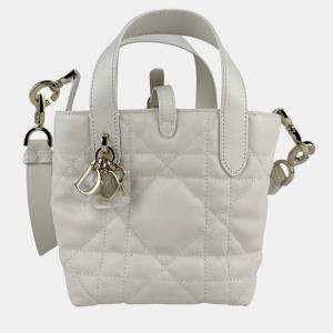 Pre Owned Christian Dior Vertical Nano Tote Bag In White Leather