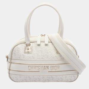 Pre Owned Christian Dior Dior Vibe Bowling Bag  Leather  White/Gold