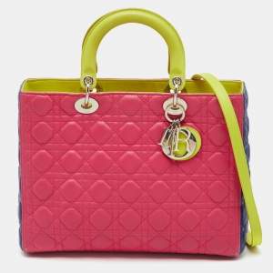 Pre Owned Dior Multicolor Cannage Leather Large Lady Dior Tote