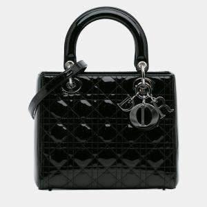 Pre Owned Dior Black Medium Patent Cannage Lady Dior