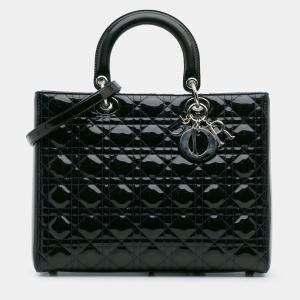 Pre Owned Dior Green Large Patent Cannage Lady Dior