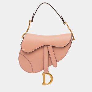 Pre Owned Dior Pink Mini Grained Calfskin Saddle Bag