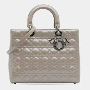 Pre Owned Dior Brown Large Patent Cannage Lady Dior
