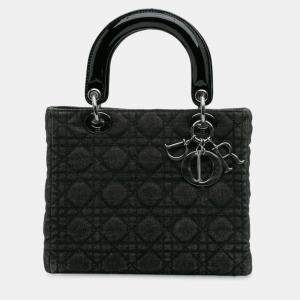 Pre Owned Dior Black Medium Denim Cannage Lady Dior