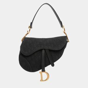 Pre Owned Dior Black Oblique Canvas Saddle Bag