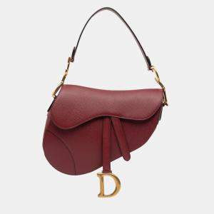 Pre Owned Dior Red Grained Calfskin Saddle Bag