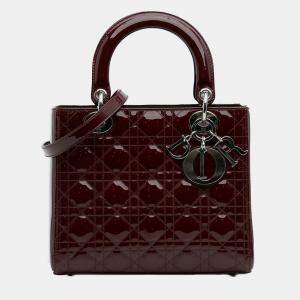Pre Owned Dior Red Medium Patent Cannage Lady Dior