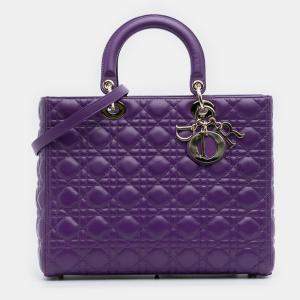 Pre Owned Dior Purple Large Lambskin Cannage Lady Dior