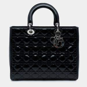 Pre Owned Dior Black Large Patent Cannage Lady Dior