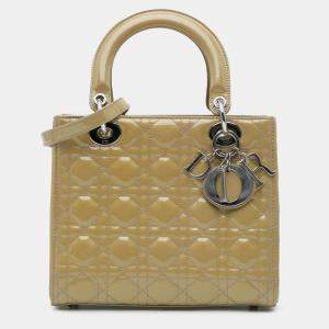 Pre Owned Dior Brown Medium Patent Cannage Lady Dior