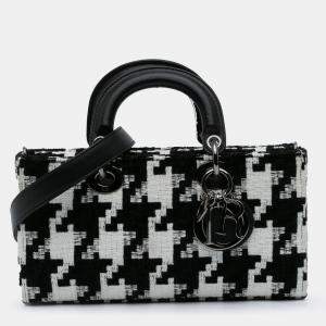 Pre Owned Dior Black Medium Canvas Macro Houndstooth Lady D Joy