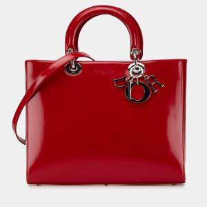 Pre Owned Dior Red Large Patent Lady Dior