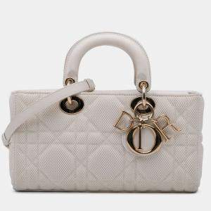 Pre Owned Dior White Medium Technical Fabric Macrocannage Lady D Joy