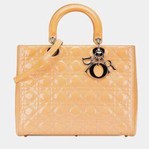 Pre Owned Dior Beige Large Patent Cannage Lady Dior