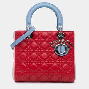 Pre Owned Dior Multicolor Medium Tricolor Lambskin Cannage Lady Dior