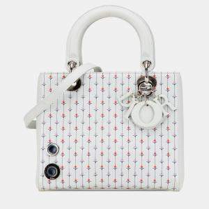 Pre Owned Dior White Medium Calfskin Embroidered Flower Lady Dior