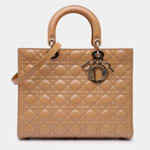 Pre Owned Dior Brown Large Patent Cannage Lady Dior