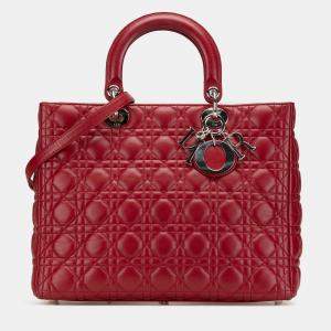 Pre Owned Dior Red Large Lambskin Cannage Lady Dior