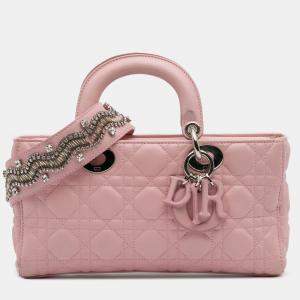 Pre Owned Dior Pink Medium Lambskin Cannage Lady D Joy