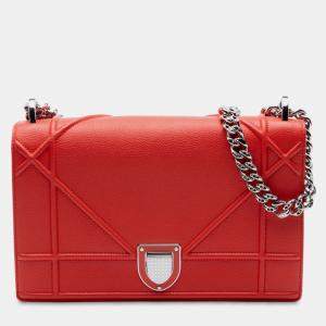 Pre Owned Dior Red Medium Grained Calfskin Diorama Flap