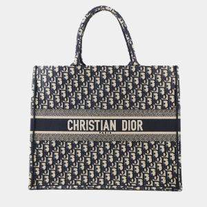 Pre Owned Dior Book Tote Navy Canvas Size Large