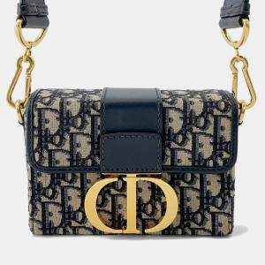 Pre Owned Dior Oblique Montaigne Navy Canvas Leather