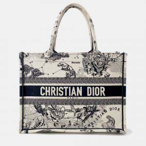 Pre Owned Dior Book Zodiac White/Black Canvas Medium Tote