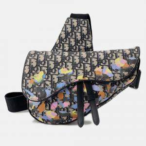 Pre Owned Dior Oblique Saddlebag By Alex Foxton Navy/Multicolor Canvas Leather