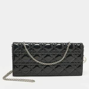 Pre Owned Dior Black Cannage Patent Leather Lady Dior Chain Clutch