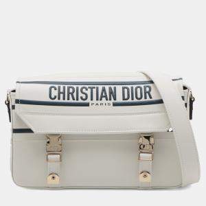 Pre Owned Dior White Small Smooth Calfskin Embroidered Diorcamp Messenger Bag