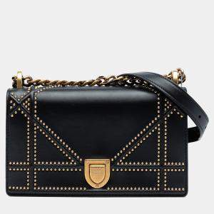 Pre Owned Dior Black Small Lambskin Studded Diorama Flap