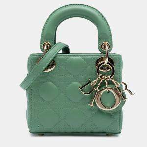 Pre Owned Dior Green Micro Lambskin Cannage Lady Dior