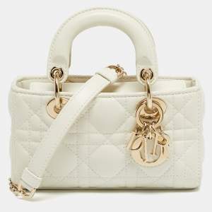 Pre Owned Dior White Cannage Leather Micro Lady D-Joy Bag