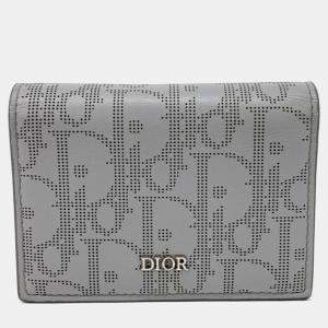 Pre Owned Dior Grey Leather Business Card Holder