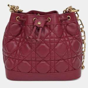Pre Owned Dior Red Leather Cannage Bucket Bag