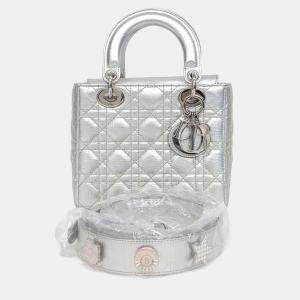Pre Owned Dior Silver Leather Cannage Lady Bag Small