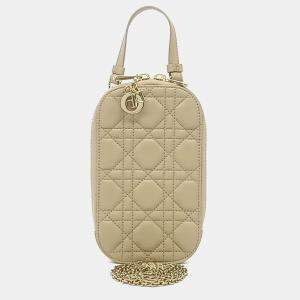 Pre Owned Dior Beige Leather Phone Holder Tote Bag