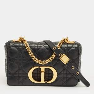 Pre Owned Dior Black Cannage Leather Small Caro Shoulder Bag