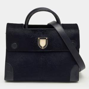 Pre Owned Dior Dark Blue Calfhair and Leather Medium Diorever Tote