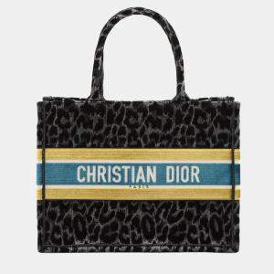Pre Owned Dior Black Grey Mizza Medium Embroidered Velvet Leopard Book Tote