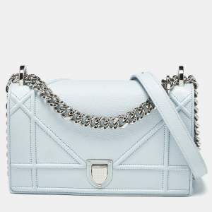 Pre Owned Dior Light Blue Cannage Leather Small Diorama Flap Bag