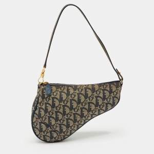 Pre Owned Dior Navy Blue Diorissimo Canvas Vintage Trotter Saddle Bag