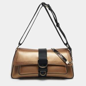 Pre Owned Dior Bronze/Black Leather and Fabric Hardcore Shoulder Bag
