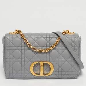Pre Owned Dior Grey Cannage Leather Medium Caro Shoulder Bag