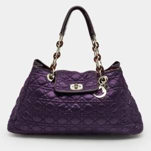 Pre Owned Dior Purple Cannage Nylon and Leather Charming Lock Bag